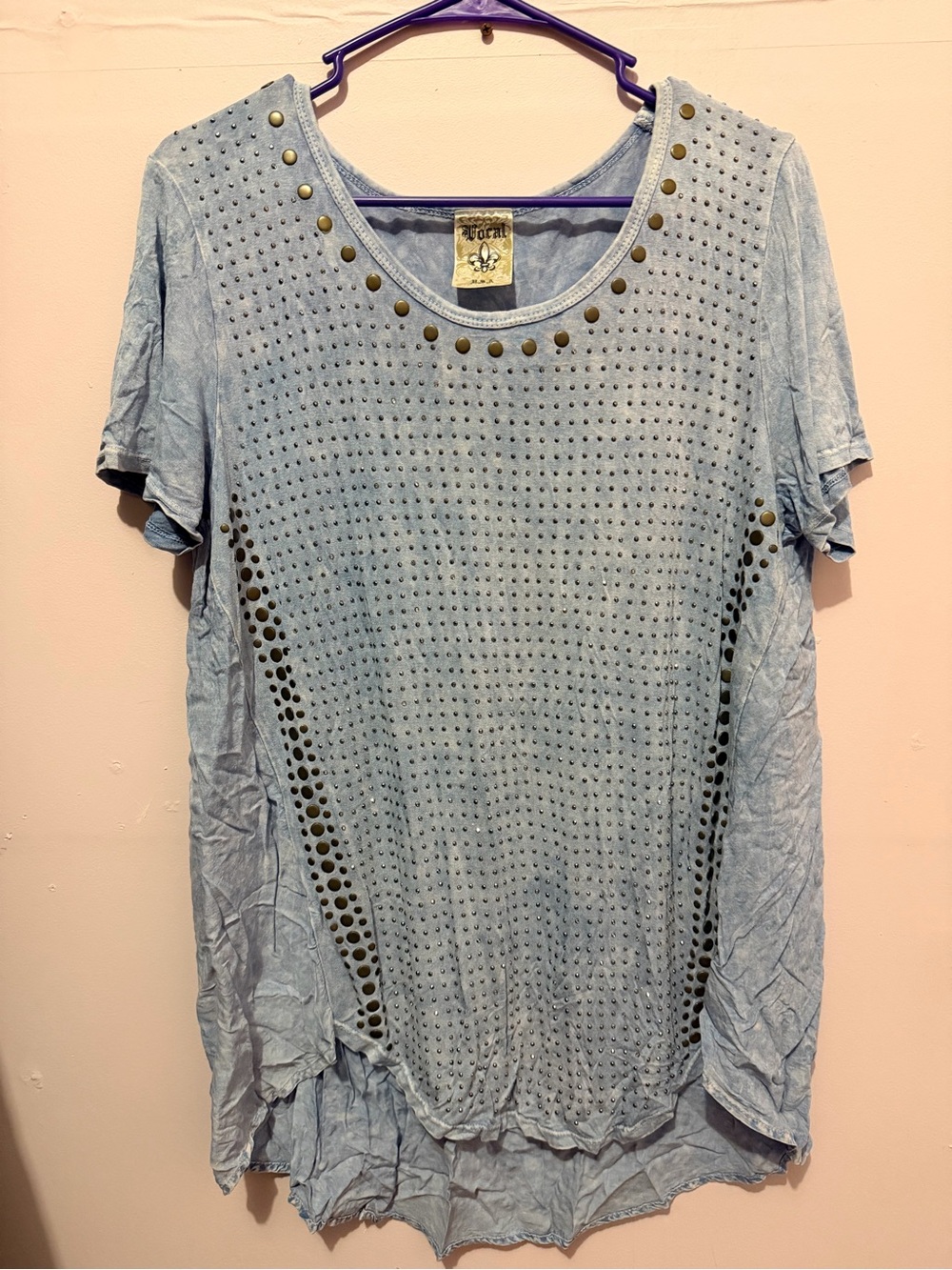 Light Blue Eyelet Scoop Neck Top | Large - Picture 2 of 5